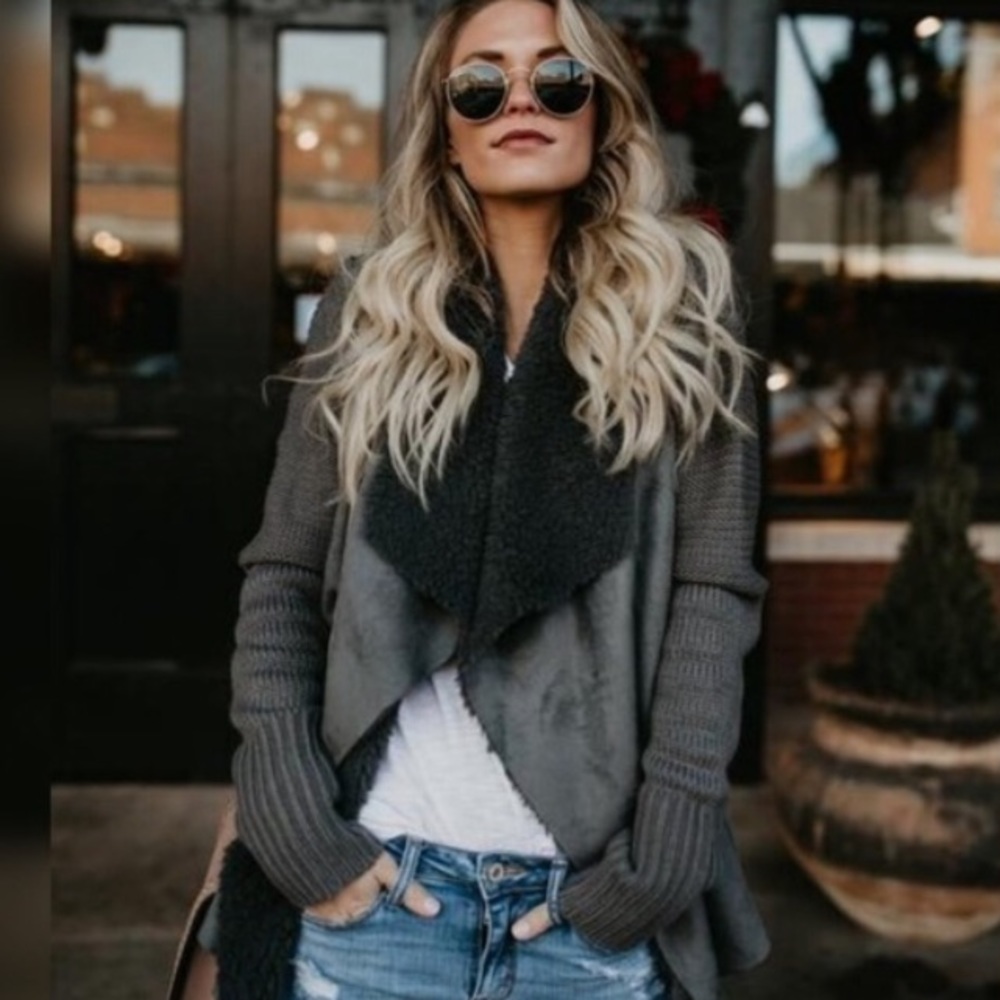 Faux fur sherling sweater jacket